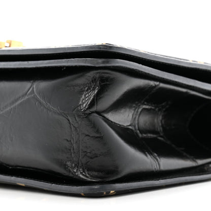 Calfskin Crocodile Embossed Graffiti Cocodile Medium Boy Flap Black