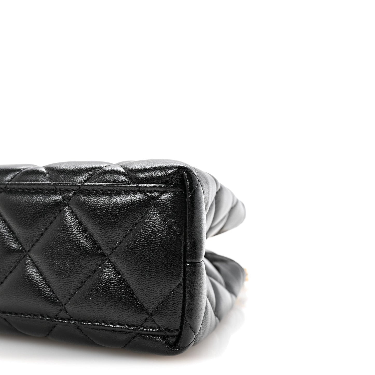 Shiny Aged Calfskin Quilted Nano Kelly Shopper Black