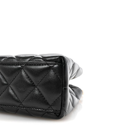 Shiny Aged Calfskin Quilted Nano Kelly Shopper Black