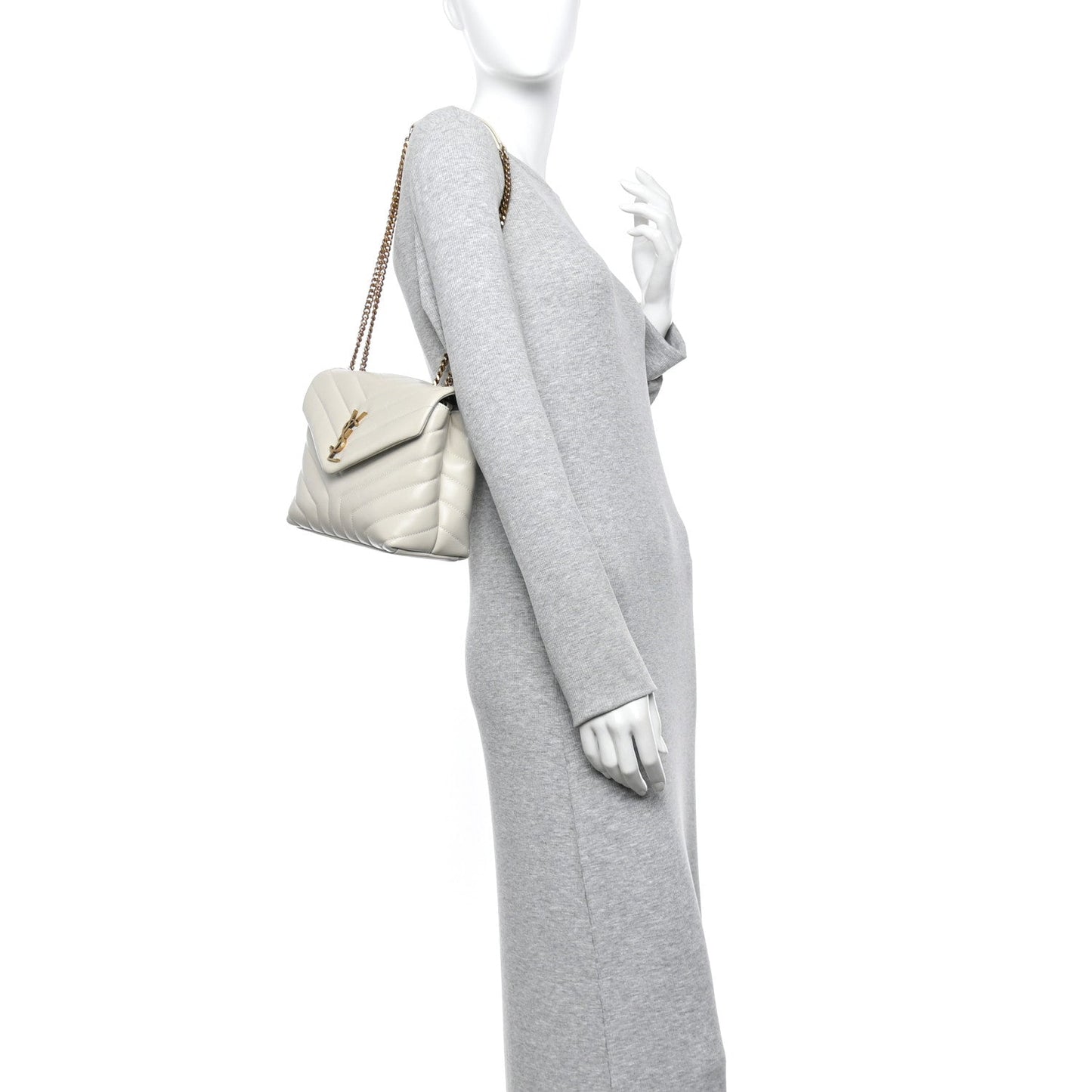 Calfskin Y Quilted Monogram Small Loulou Chain Satchel Crema Soft
