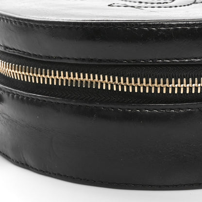Glazed Calfskin Round As Earth Evening Bag Black