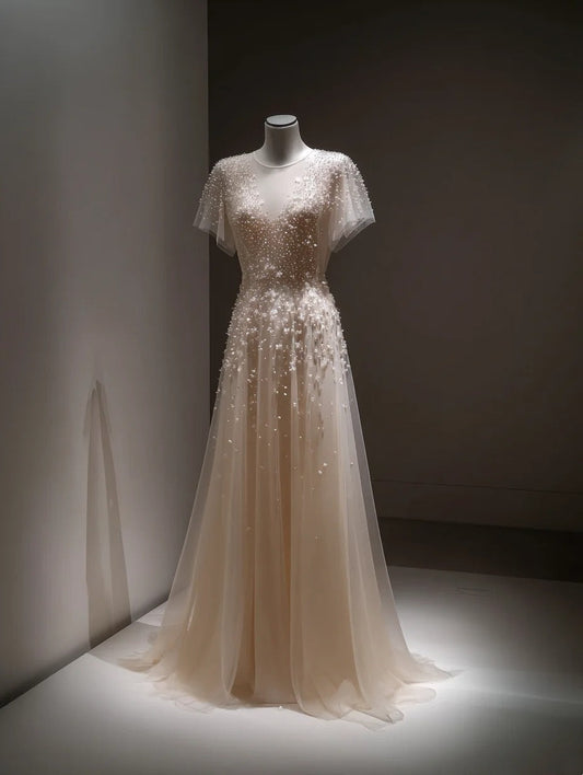 A Line Prom Dress Elegant Crew Neck Pleated Beading Birthday Dress Evening Dresses Gala Dress      D4697