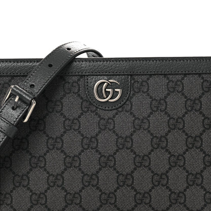 GG Supreme Monogram Textured Dollar Calfskin Web Small Ophidia Shoulder Bag Grey Black Graphite Grey
