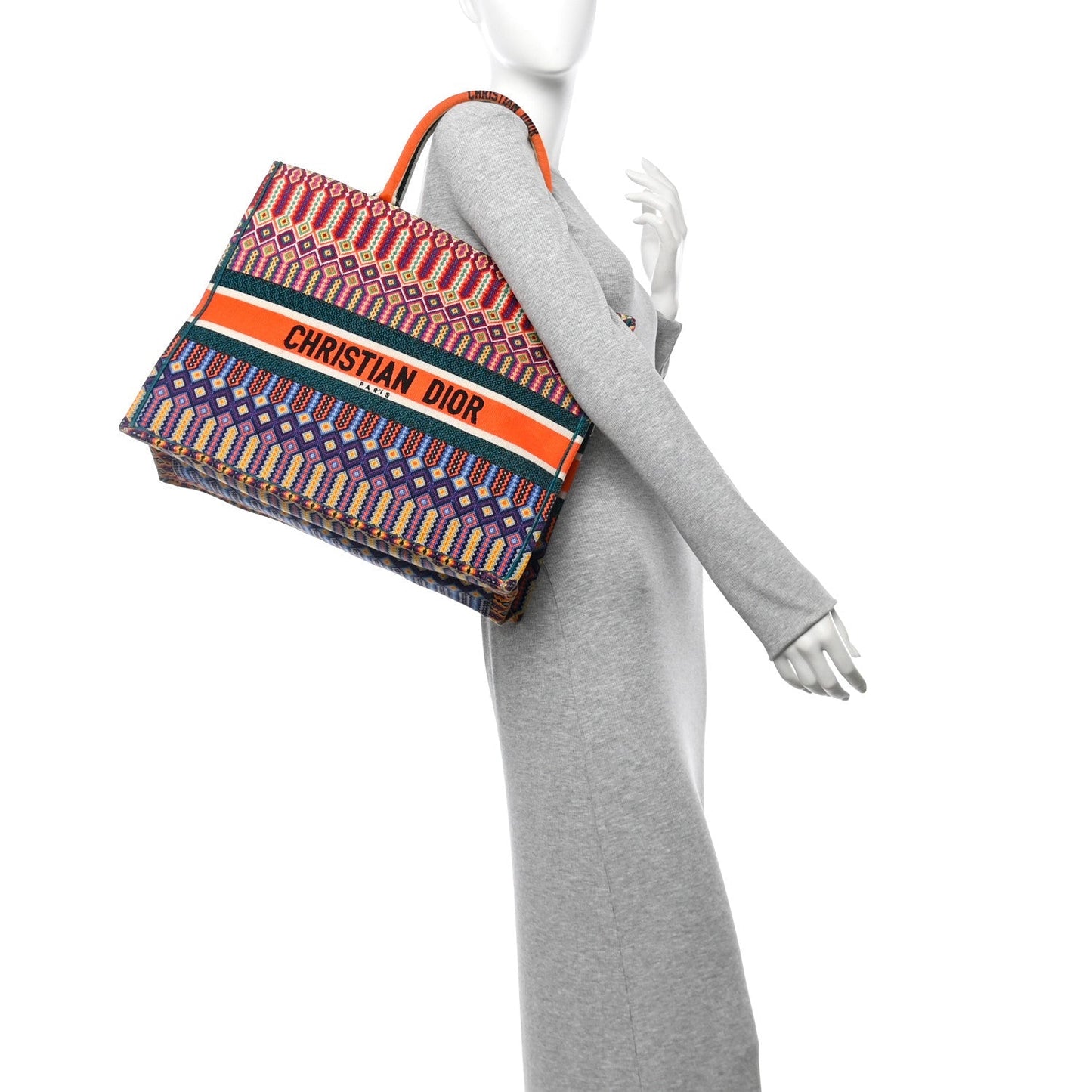 Canvas Embroidered Large Book Tote Orange Multicolor