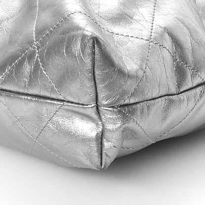 Metallic Calfskin Quilted Small Chanel 22 Silver