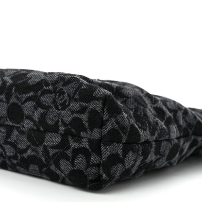 Denim Quilted Floral Print Mini Chanel 22 Black Grey