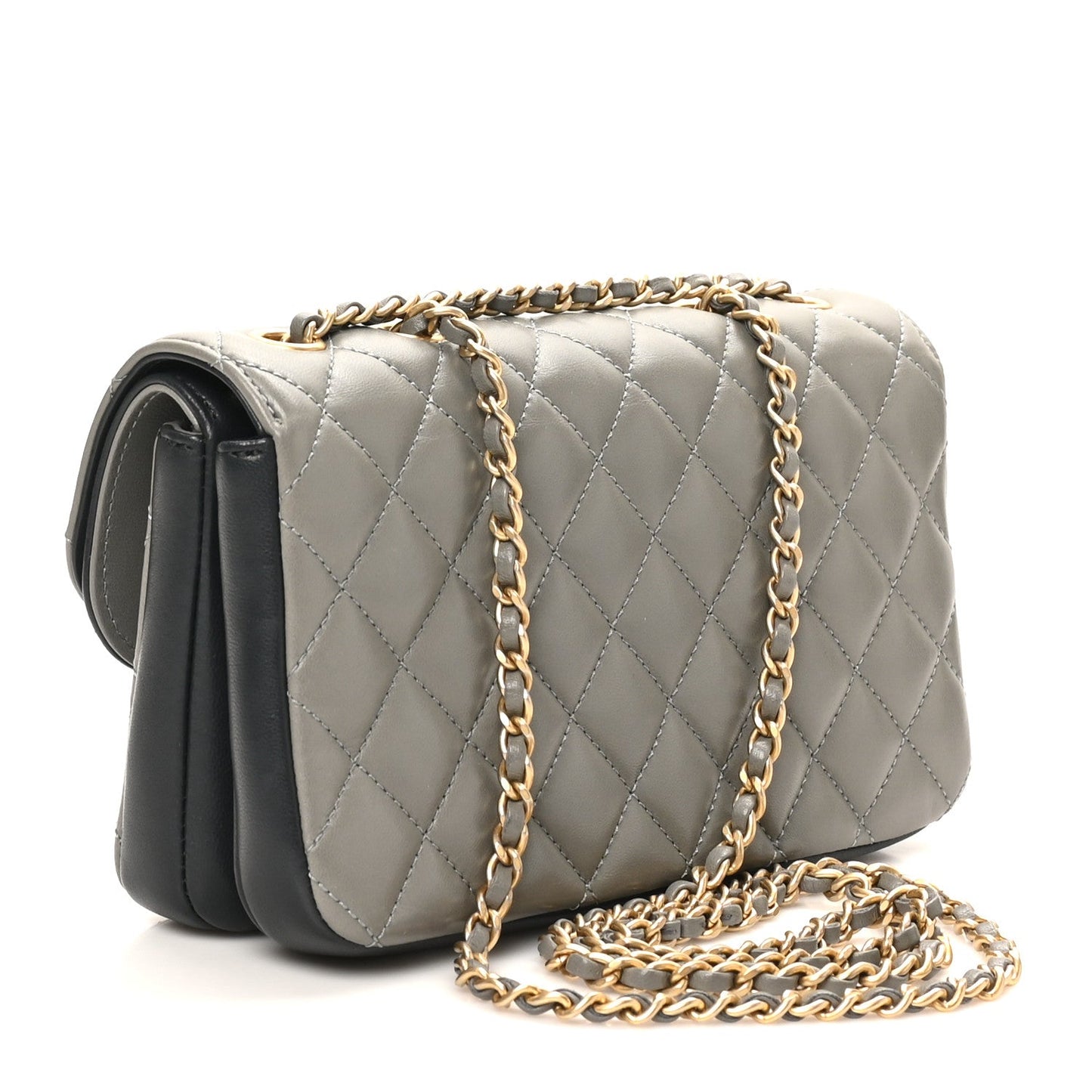 Lambskin Quilted Small CC Chic Flap Grey Dark Navy