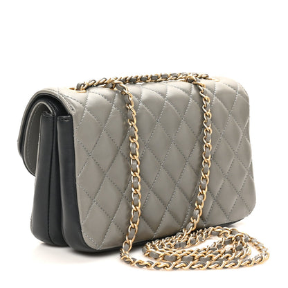 Lambskin Quilted Small CC Chic Flap Grey Dark Navy