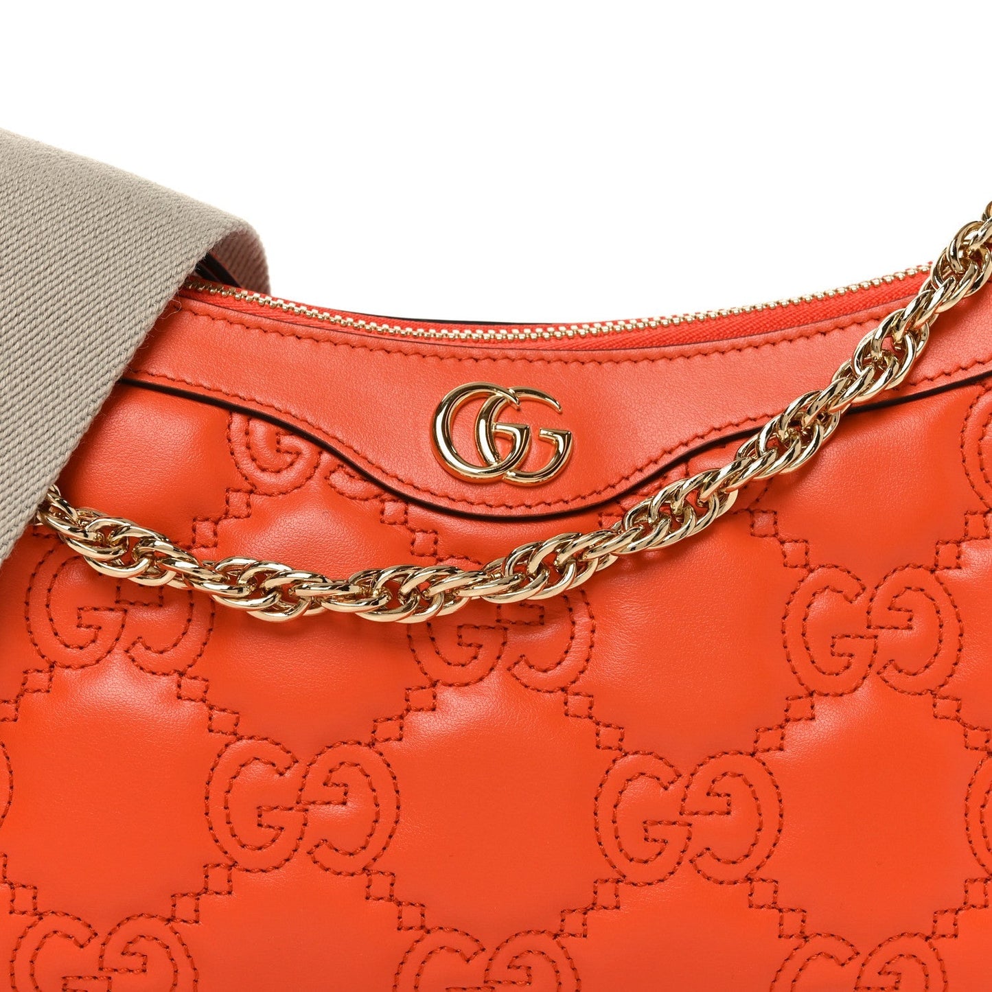 Calfskin GG Matelasse Chain Handbag Deep Orange Natural
