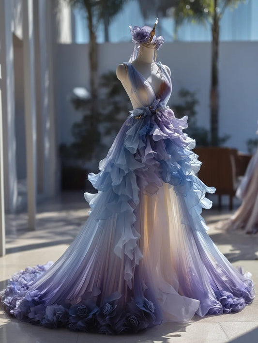 2026 Prom Dress V-neck Pleated Ruffle Gala Gown Birthday Party Outfits Evening Dress  D4778
