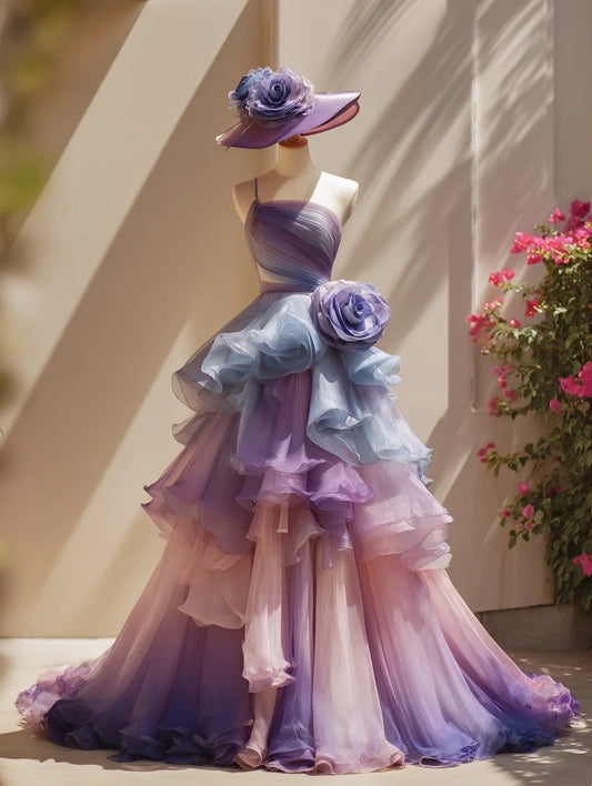 2026 Prom Dress One Shoulder Pleated Ruffle Gala Gown Birthday Party Outfits Evening Dress  D4779