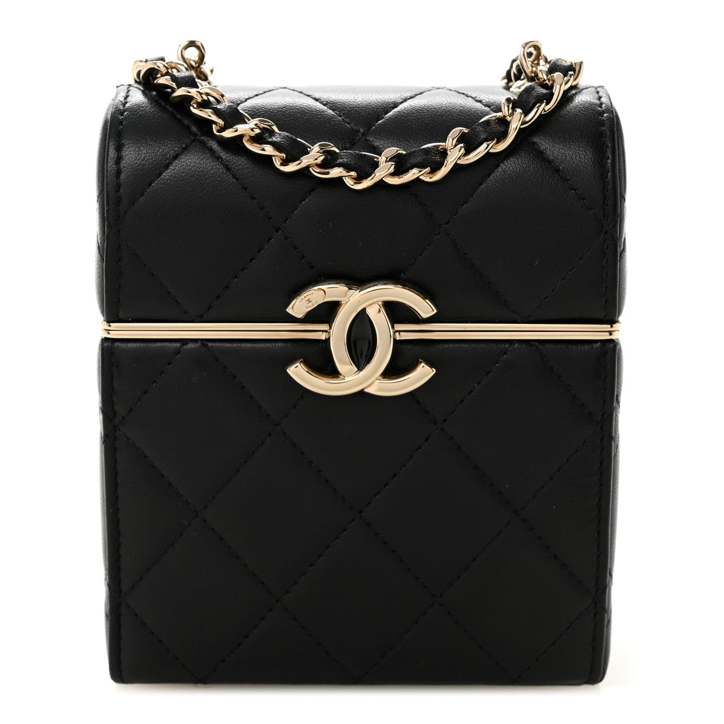 Lambskin Quilted Small Box With Chain Black