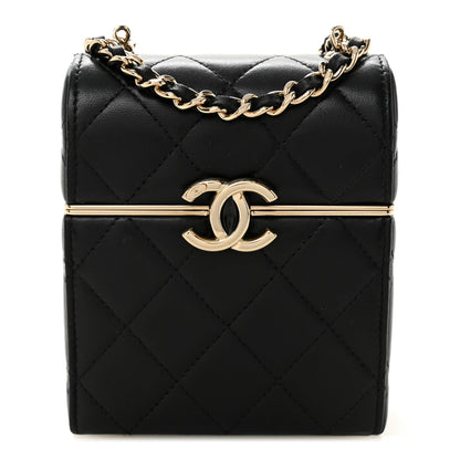 Lambskin Quilted Small Box With Chain Black