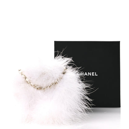 Lambskin Fur Quilted Round Clutch With Chain Ivory