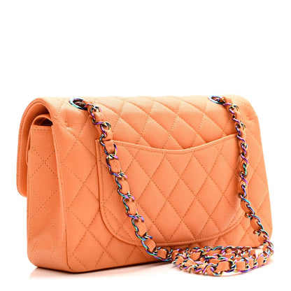 Caviar Quilted Rainbow CC Small Double Flap Orange