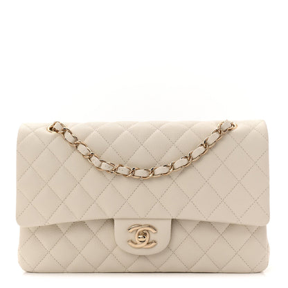 Caviar Quilted Medium Double Flap White