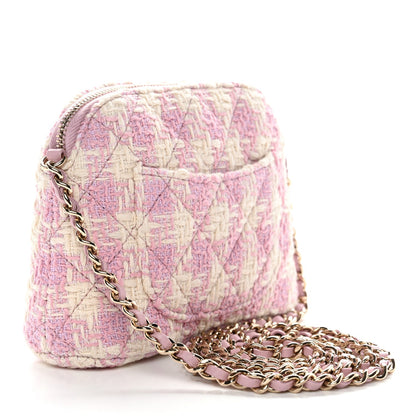 Tweed Quilted Mini Clutch With Chain Pink