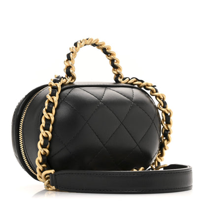 Lambskin Quilted CC Bubble Vanity Case With Chain Black
