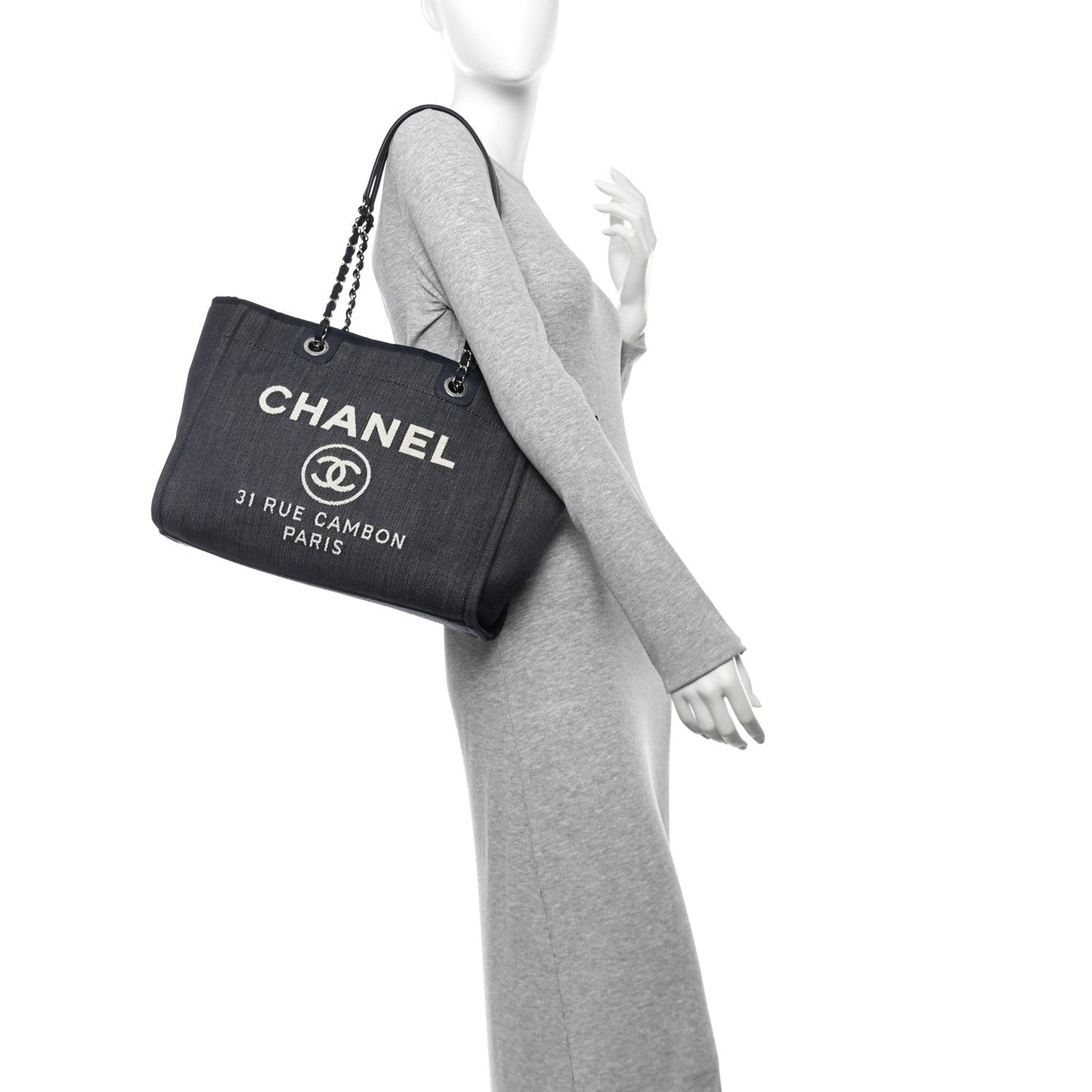 Denim Small Deauville Tote Dark Blue White