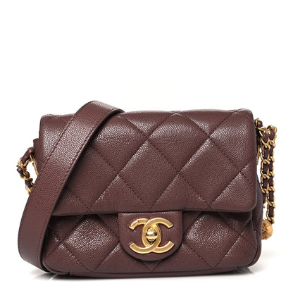 Caviar Quilted Mini Twist Your Buttons Flap Burgundy