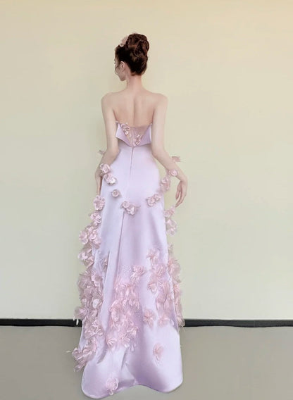 Beauty Prom Dress Light Pink Strapless Floral Gala Dress Evening Gown Birthday Party Outfits    D4847