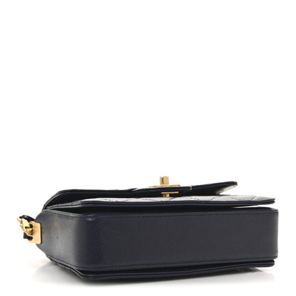 Shiny Caviar Quilted Mini Top Handle Flap Navy Blue