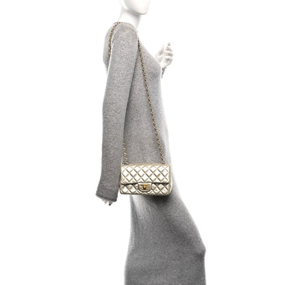 Metallic Lambskin Quilted Mini Rectangular Flap Gold