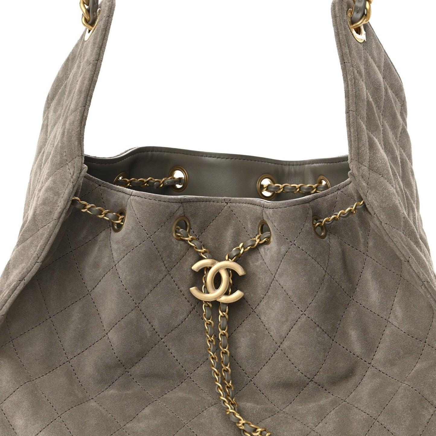Suede Quilted Medium Chanel 25 Handbag Dark Grey