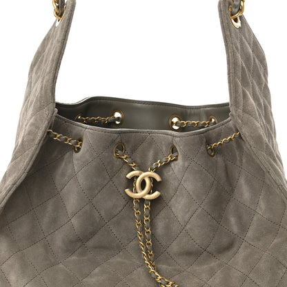 Suede Quilted Medium Chanel 25 Handbag Dark Grey