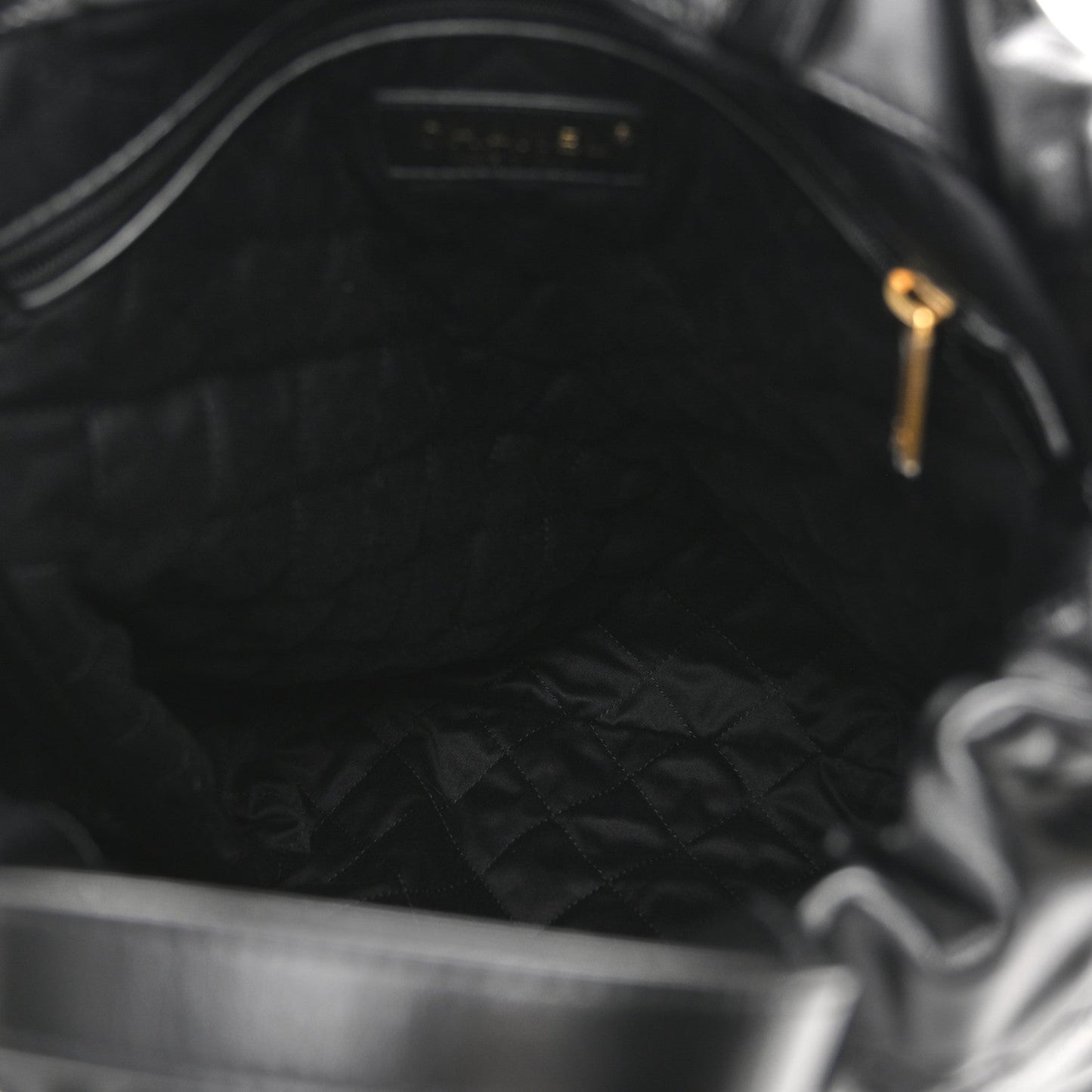 Shiny Calfskin Quilted Chanel 22 Backpack Black