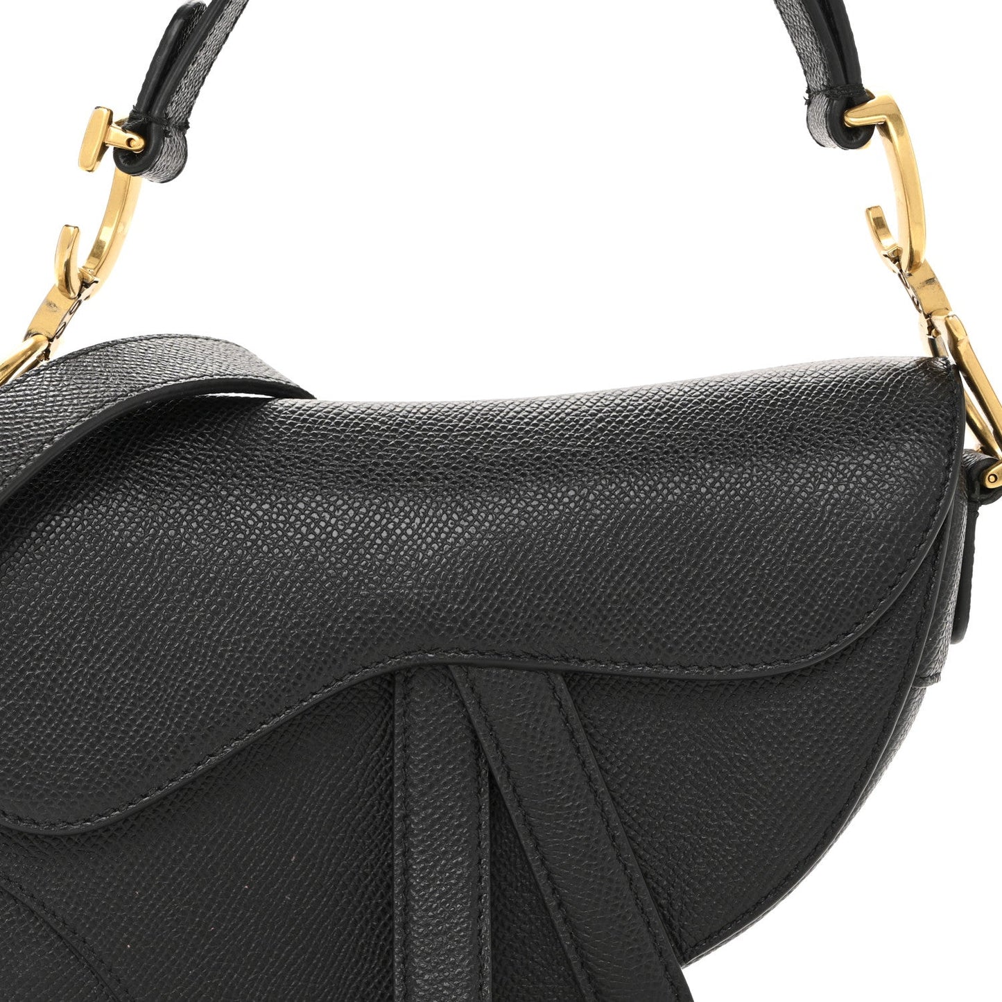 Grained Calfskin Mini Saddle Bag With Strap Black