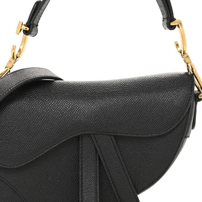 Grained Calfskin Mini Saddle Bag With Strap Black