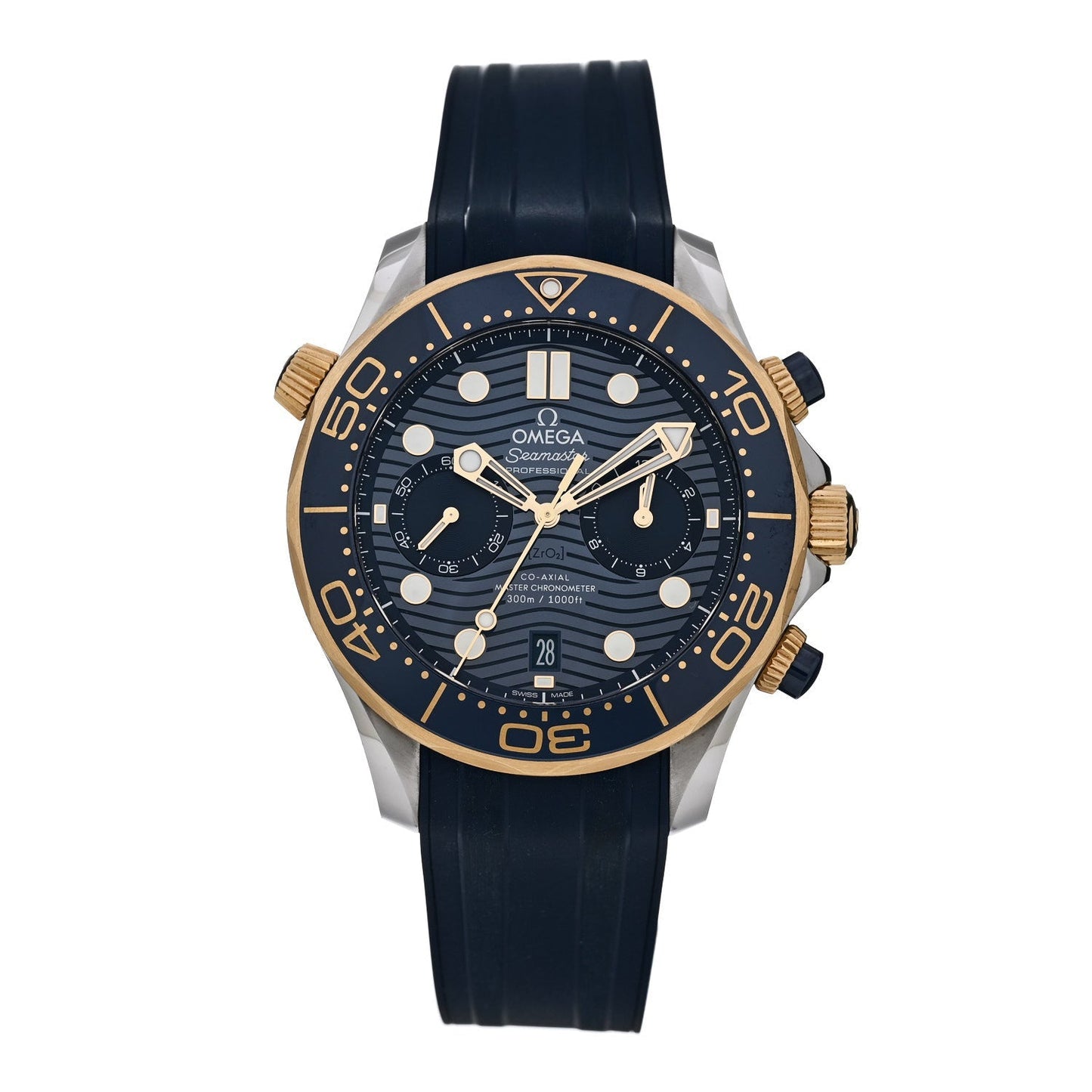 Stainless Steel 18K Yellow Gold Rubber 44mm Seamaster Diver 300M Co-Axial Master Chronometer Automatic Watch Blue 210.22.44.51.03.001