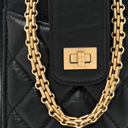 Aged Calfskin Quilted Reissue Phone Holder With Chain Bag Black