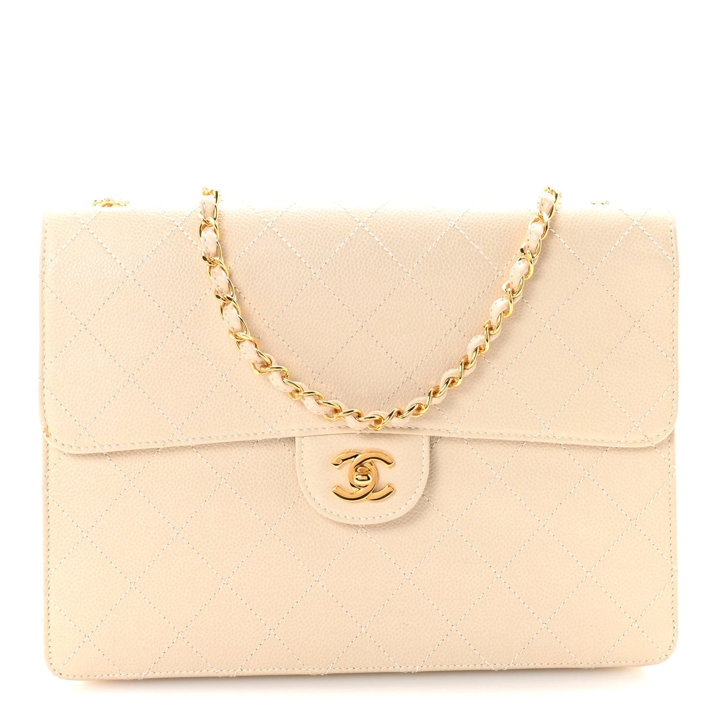 Caviar Stitch Medium Single Flap Beige Clair