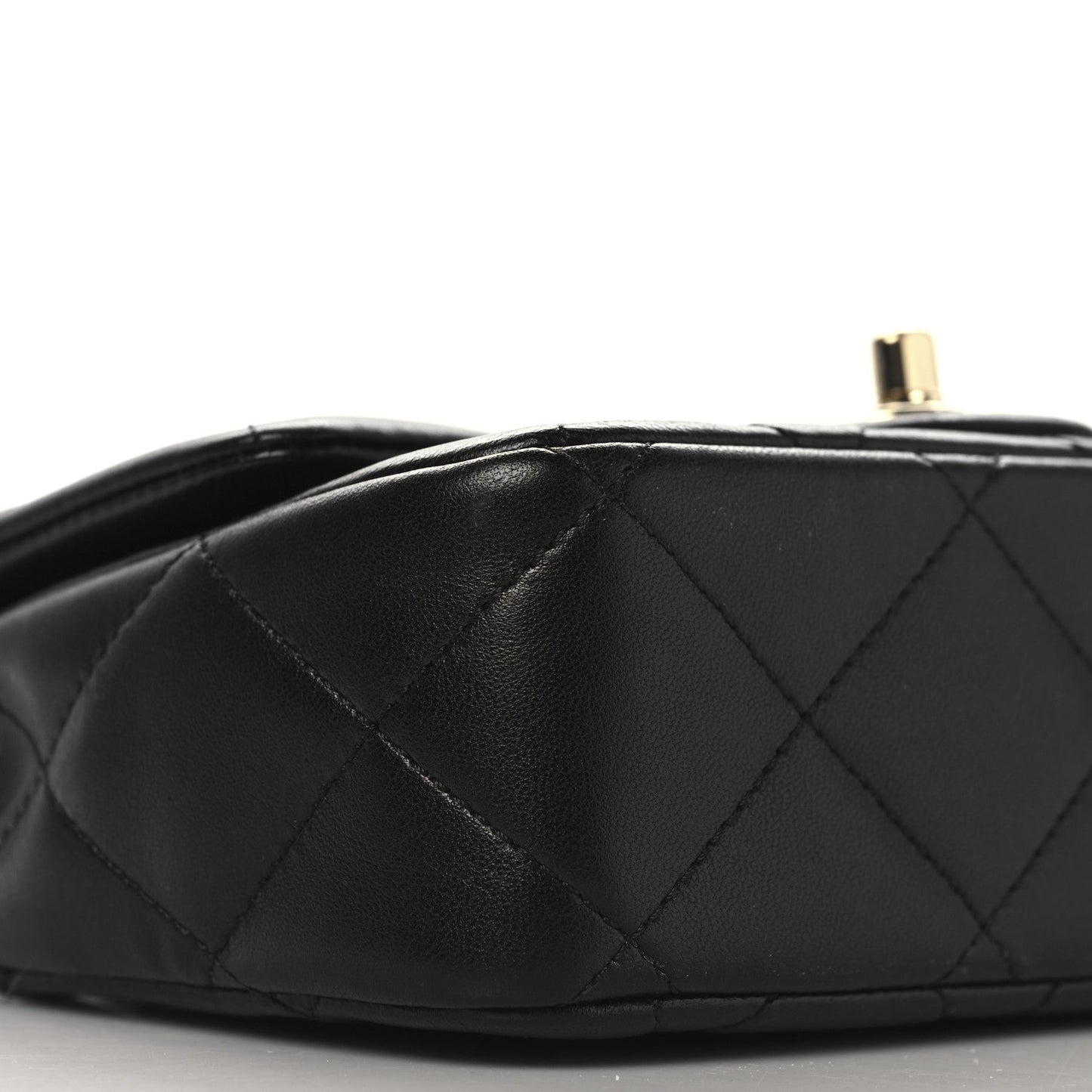 Lambskin Quilted Resin Pearl Chain Top Handle Flap Black
