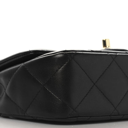 Lambskin Quilted Resin Pearl Chain Top Handle Flap Black