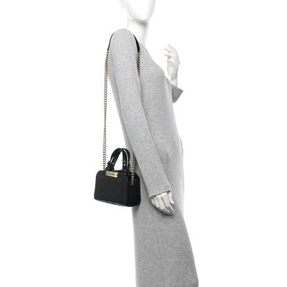 Grained Calfskin Stitched Mini Label Click Shopper Tote Black