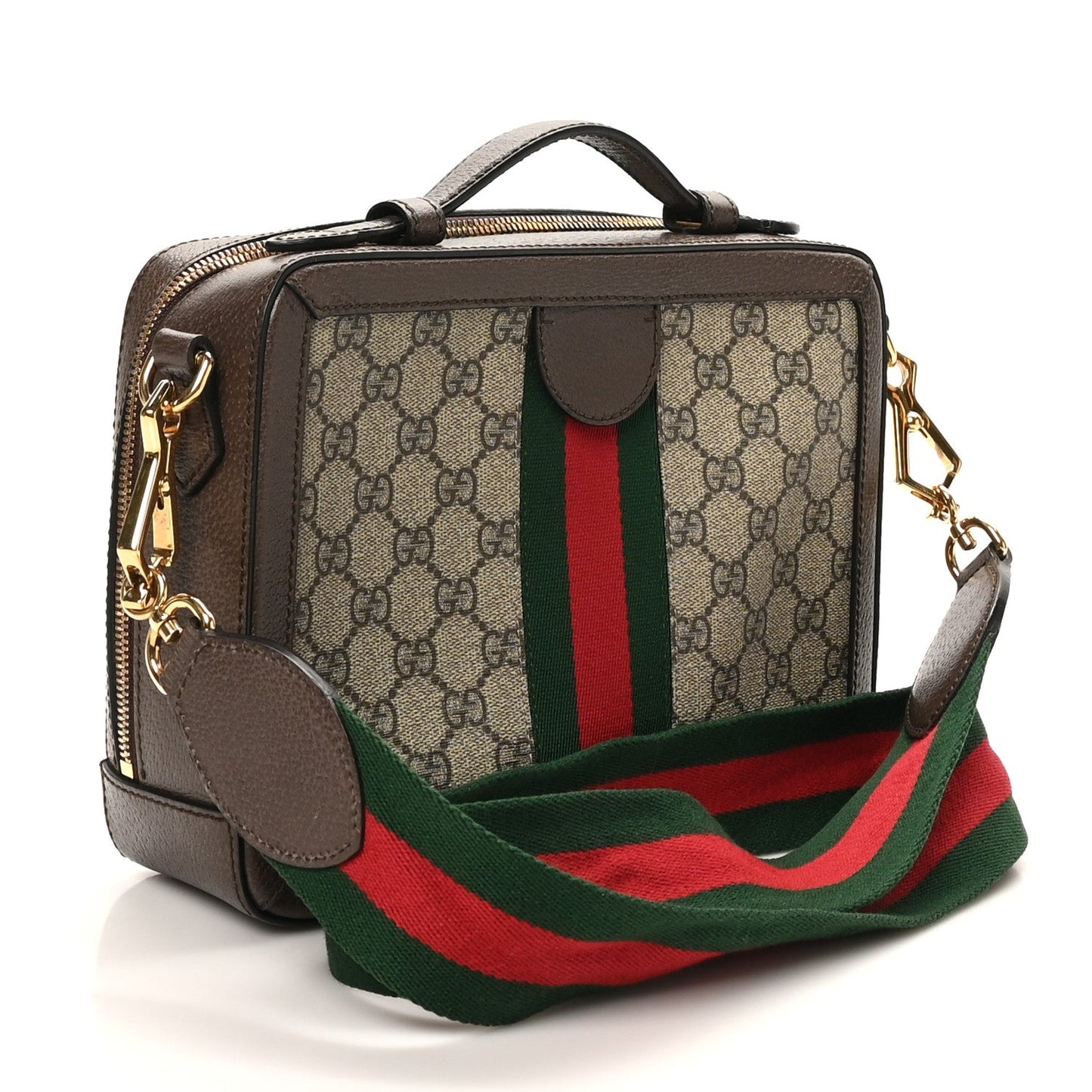 GG Supreme Monogram Web Small Ophidia Top Handle Shoulder Bag Brown