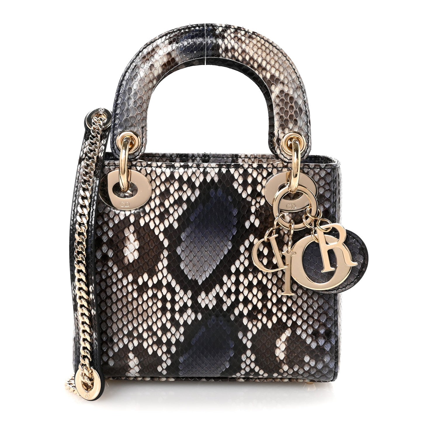 Snakeskin Mini Lady Dior Bleu Multicolor