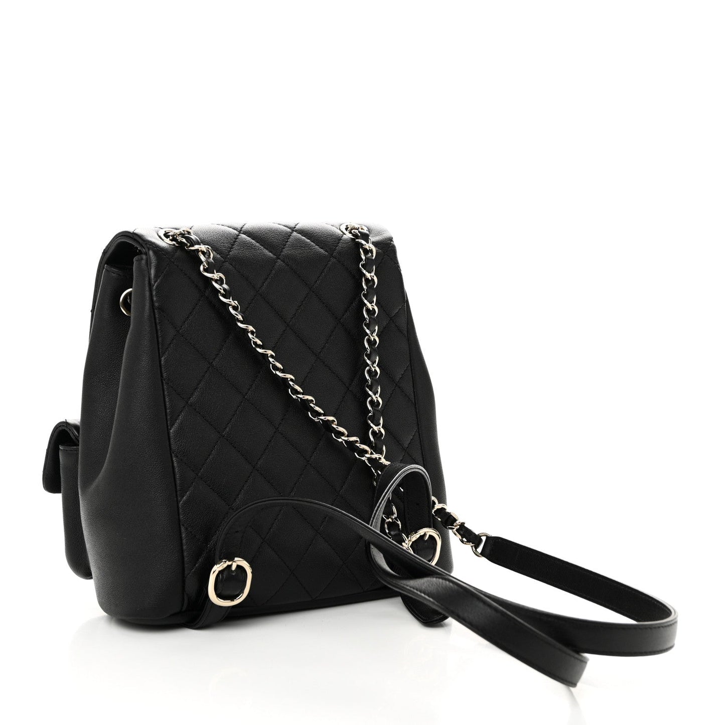 Calfskin Quilted Medium Duma Pockets Drawstring Backpack Black
