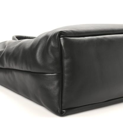 Lambskin Wide Puffer Tote Black