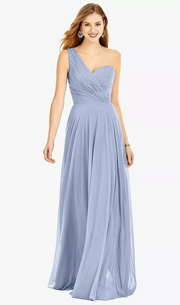 One shoulder hanging chiffon and floor length Prom dress