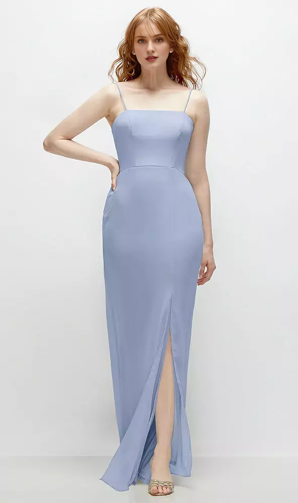 Front slit back strap hollow horn and floor length Prom dress