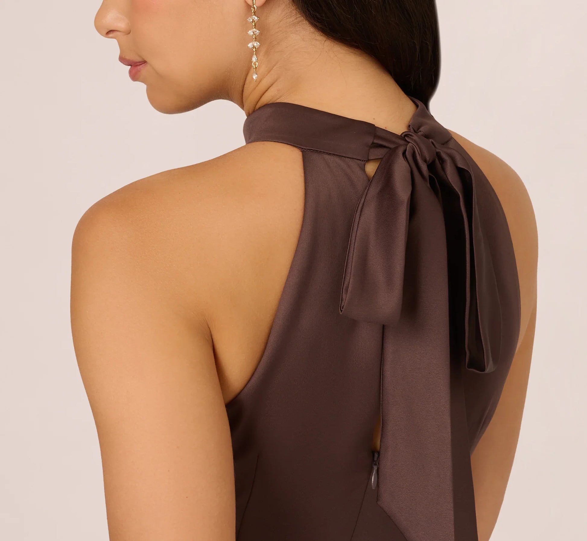 satin backless ruffled mermaid long Prom dress