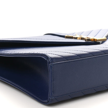 Grain De Poudre Matelasse Chevron Large Monogram Satchel Navy Blue