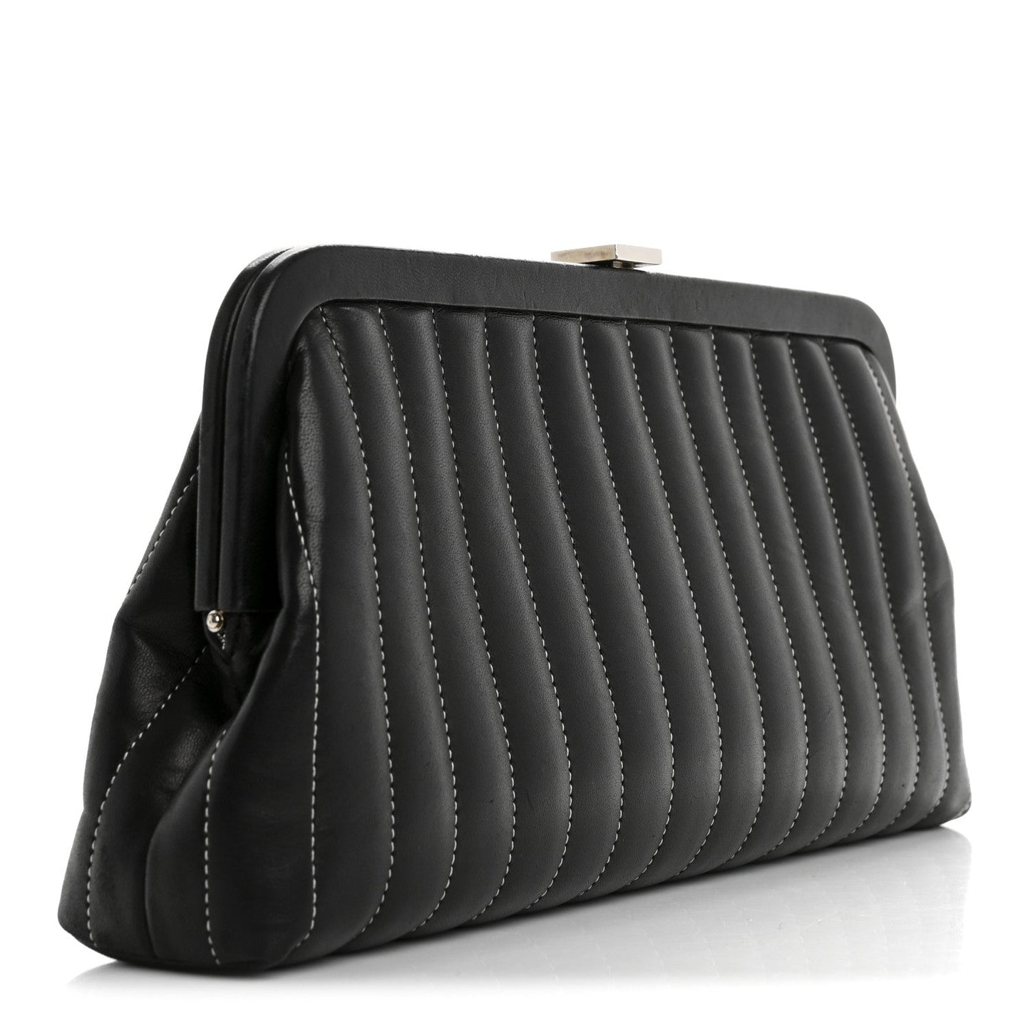 Lambskin Vertical Quilted Mademoiselle Clutch Black