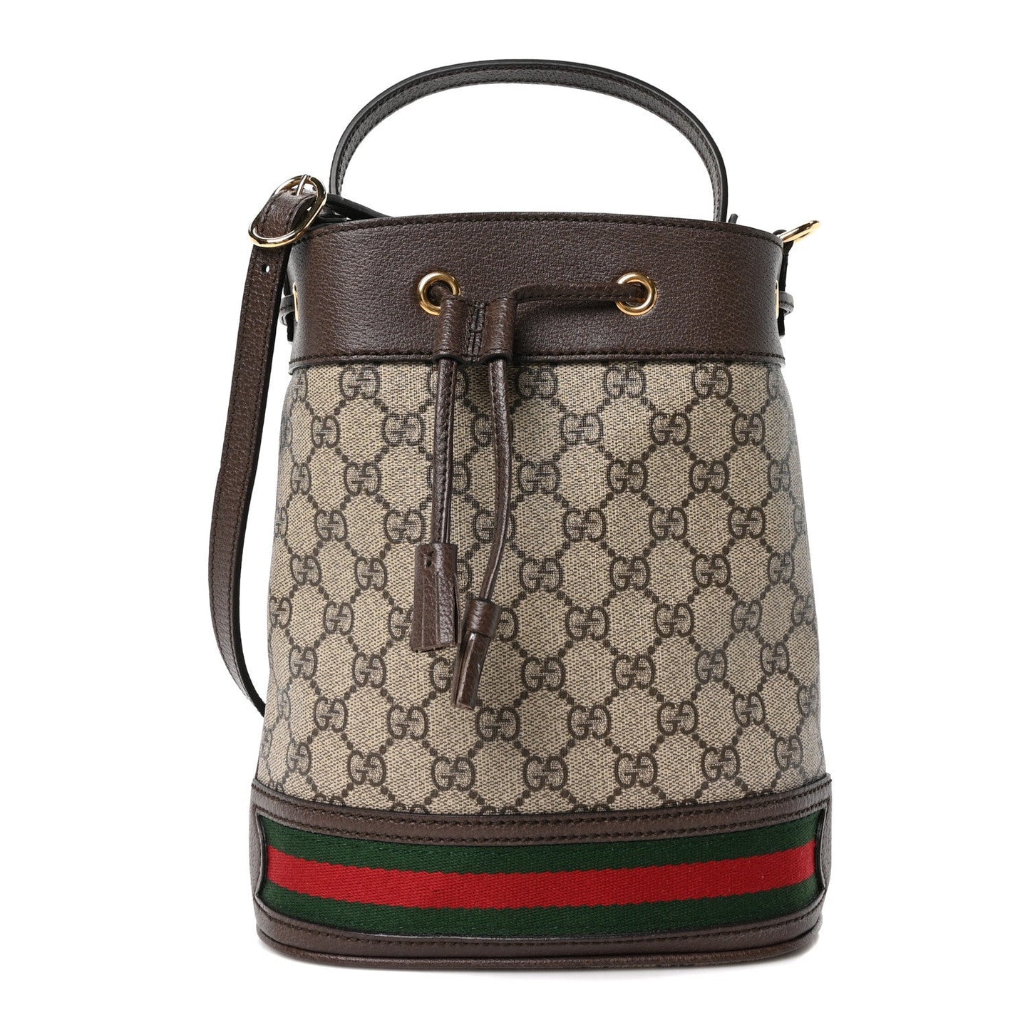 GG Supreme Monogram Web Small Ophidia Bucket Bag Brown