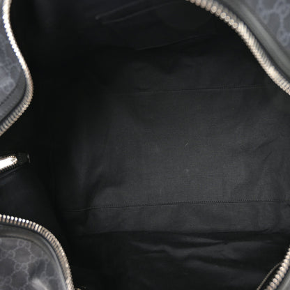 Soft GG Supreme Monogram Appia Calfskin Web Large Carry On Duffle Bag Black Grey