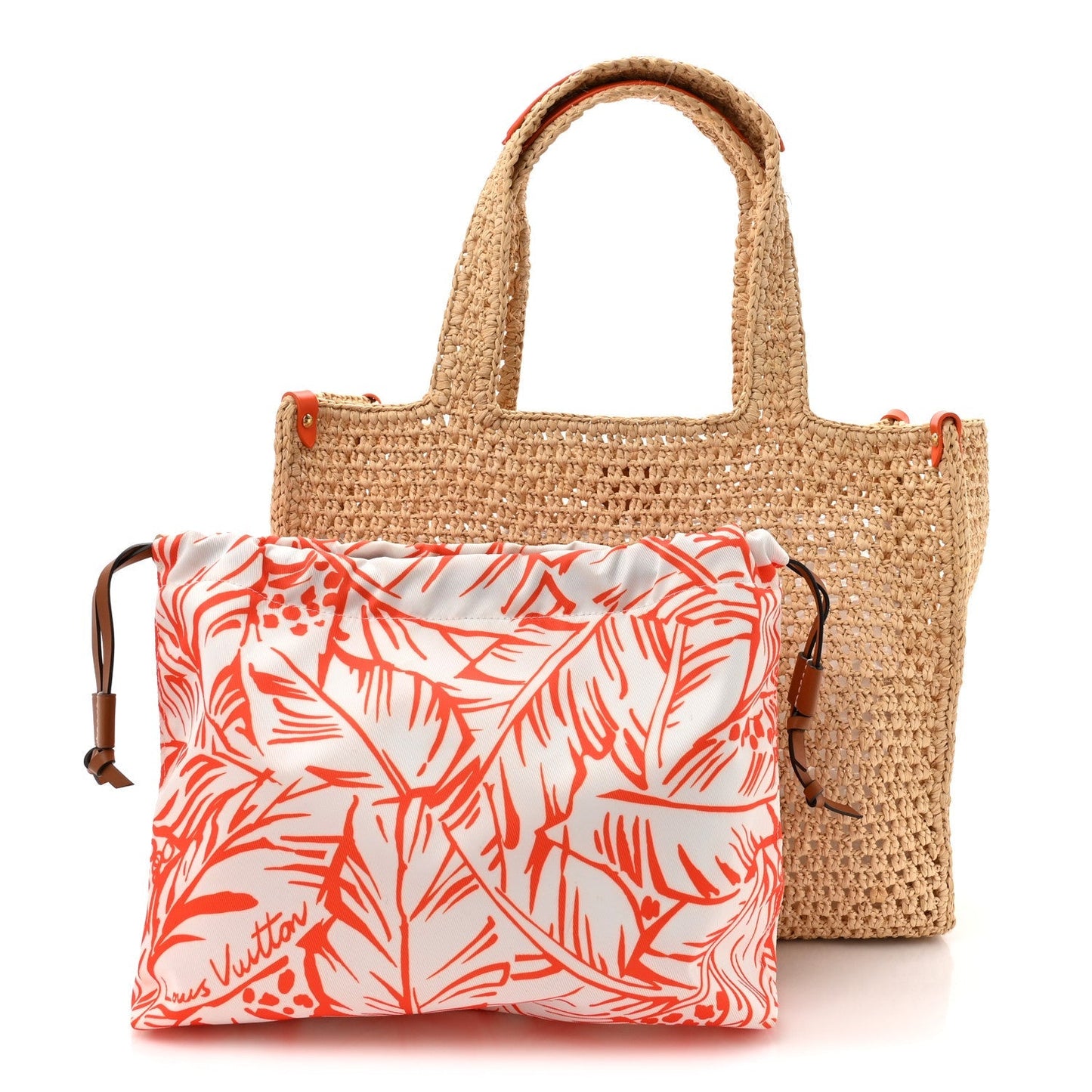 Raffia Calfskin Saint Tropez OnTheGo MM Natural Orange